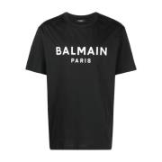 Zwart Logo-Print Crew Neck T-Shirt Balmain , Black , Heren