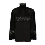 Zwarte zijden chiffon blouse met kanten inzetstukken Dolce & Gabbana ,...