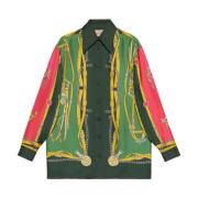 Groene Zijden Shirt met Harnasprint Gucci , Green , Dames