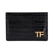 Leren kaarthouder met krokodillenprint Tom Ford , Black , Heren