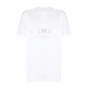 Wit Logo Bedrukt T-Shirt Balmain , White , Heren