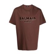 Bruine Flocked Logo T-Shirt Balmain , Brown , Heren