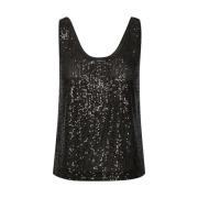 Paillettentop met mesh-voering Part Two , Black , Dames