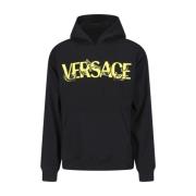 Zwarte hoodie met barok borduursel Versace , Black , Heren