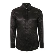 Zwarte Krokodil Zijde Mix Satijn Jacquard Overhemd Versace , Black , D...