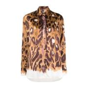 Luipaardprint Shirt met Puntige Kraag Marni , Brown , Dames