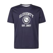 College Print Ronde Hals T-Shirt Eleventy , Blue , Heren