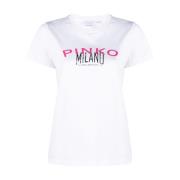 Logo Print Witte T-shirts en Polos Pinko , White , Dames