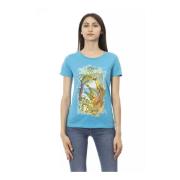 Lichtblauw Katoenen T-shirt met Korte Mouwen Trussardi , Blue , Dames