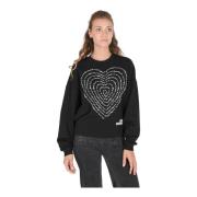 Zwarte Katoenen Sweatshirt met Inlegdetail Love Moschino , Black , Dam...