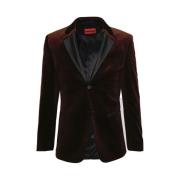 Velours Blazer met Satijnen Revers Hugo Boss , Brown , Heren