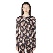 Bloemenprint Jersey Top met Avant-Garde Stijl Rokh , Black , Dames