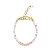 Women's Beaded Bracelet with Pearl and Pink Opal Nialaya , White , Dam...
