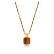 Gold Necklace with Square Brown Tiger Eye Pendant Nialaya , Yellow , H...