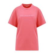 Roze Geribbelde T-shirt met Logo Print Stella McCartney , Pink , Dames