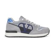 Logo Sneakers - Grijs/Zwart/Blauw Valentino , Multicolor , Heren