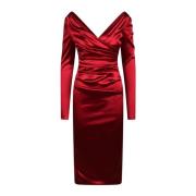 Gedrapeerde Satijnen Midi Jurk Dolce & Gabbana , Red , Dames