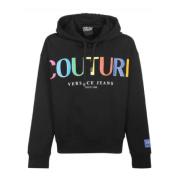 Zwarte Heren Hoodie met Multicolor Logo Print Versace Jeans Couture , ...