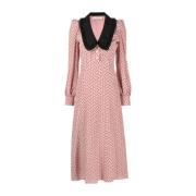 Zijden jurk met kraag en hartprint Alessandra Rich , Pink , Dames