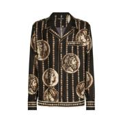 Muntdruk Twill Zijden Overhemd Dolce & Gabbana , Black , Heren