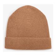 Bruine Geribbelde Wollen Beanie Eden Park , Beige , Heren