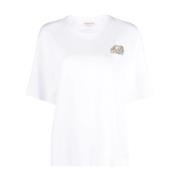 AMQ Seal Logo Kristal Geborduurd T-shirt Alexander McQueen , White , D...
