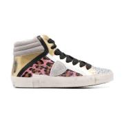 Multicolor High Top Animal Print Sneakers Philippe Model , Gray , Dame...