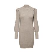 Gebreide Staande Kraag Jurk Only , Beige , Dames