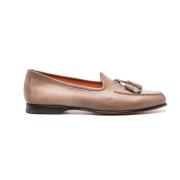 Beige Tassel Leren Loafers Santoni , Beige , Heren