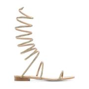 Gouden platte sandalen met kristallen René Caovilla , Beige , Dames