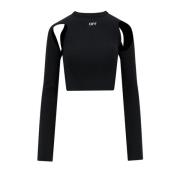 Stretch Nylon Crew-Neck Top met Cut-Out Detail Off White , Black , Dam...