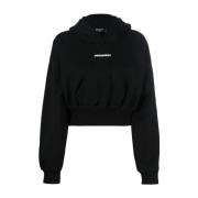 Zwarte Logo Cropped Hoodie Dsquared2 , Black , Dames