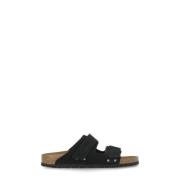 Zwarte Suède Leren Slippers Birkenstock , Black , Heren