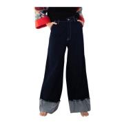 Blauwe Wide-Leg Jeans met Raffelrand Essentiel Antwerp , Blue , Dames