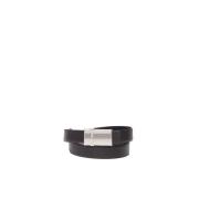 Zwart Leren Riem met Zilverkleurige Gesp Salvatore Ferragamo , Black ,...