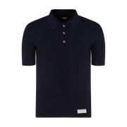 Navy Blue Wool Logo Patch Polo Shirt Balmain , Blue , Heren