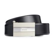 Zwarte leren Riem met merkgesp Hugo Boss , Black , Heren