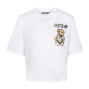 Teddy Bear Print Katoenen T-Shirt Moschino , White , Dames