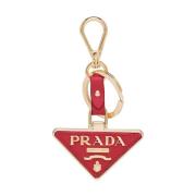 Rode Leren Sleutelhanger met Driehoekig Logo Prada , Red , Dames