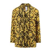 Gouden Zijden Bowling Kraag Shirt Versace , Yellow , Heren