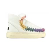 Witte Casual Dameslaars an Leer Mou , White , Dames