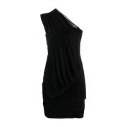 Zwarte One-Shoulder Gedrapeerde Jersey Jurk Rick Owens , Black , Dames