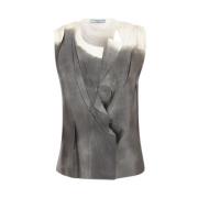 Grijze Oversized Mouwloze Top met Zeefdrukprint Prada , Gray , Dames