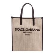 Logo Geborduurde Canvas en Linnen Handtas Dolce & Gabbana , Beige , He...