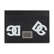 Zwarte leren creditcardportemonnee met DG-print Dolce & Gabbana , Blac...