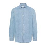 Licht Denim Overhemd Brunello Cucinelli , Blue , Heren