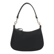 Zwarte Gehamerde Leren Hobo Tas met Platina Studs Valentino Garavani ,...