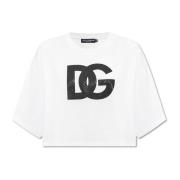 Geknipt T-shirt met logo Dolce & Gabbana , White , Dames