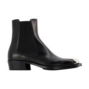 Zwarte/Zilveren Leren Boxcar Laarzen Alexander McQueen , Black , Dames