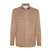 Bruine Italiaanse Kraag Shirt Brunello Cucinelli , Brown , Heren